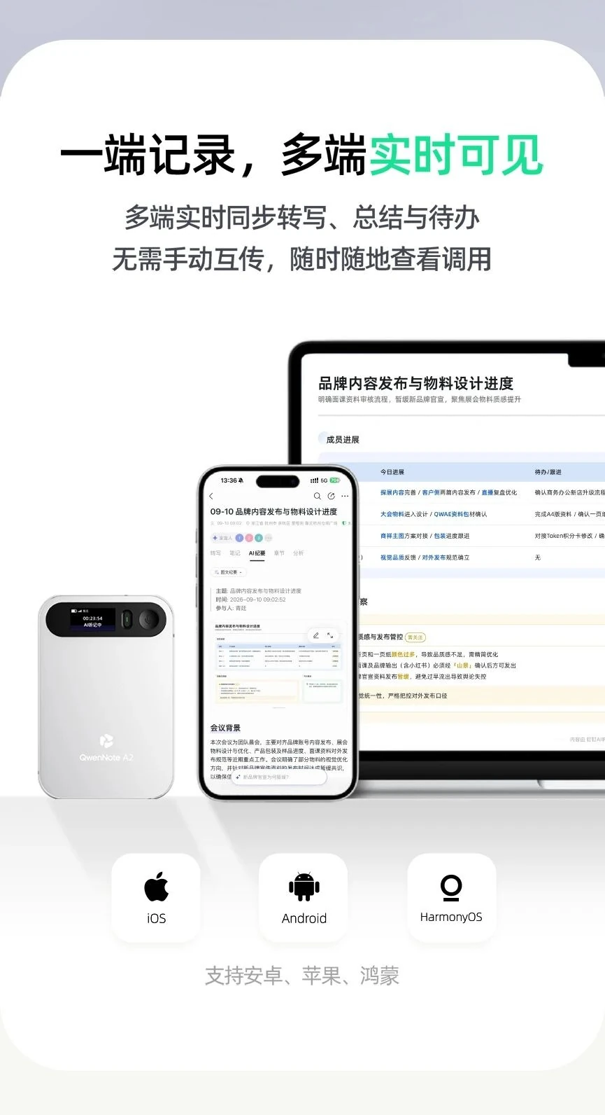 QwenNote A2 听记内容同步到千问办公并生成任务文档的流程细节图